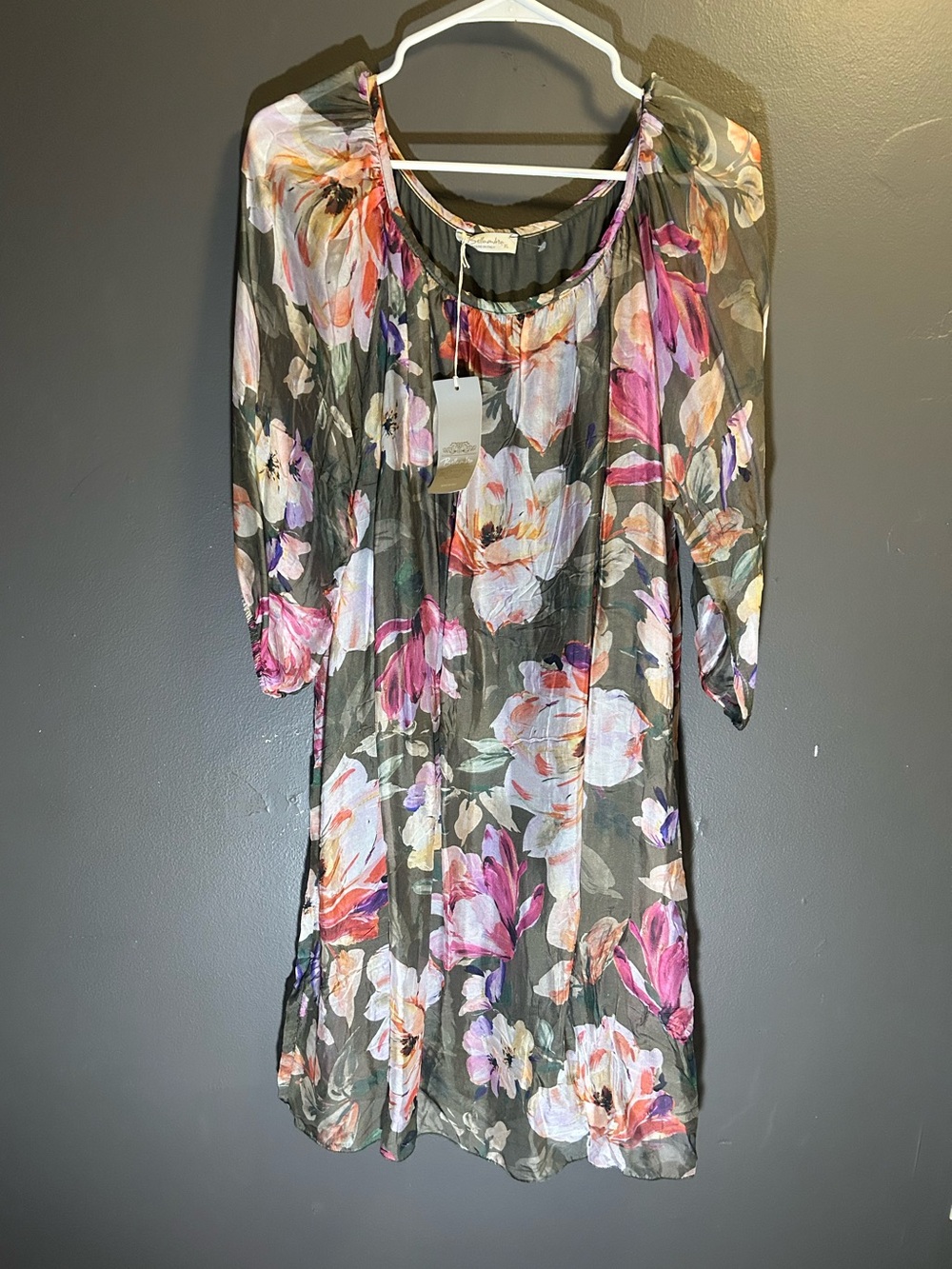NWT Bellambra Sage Floral Silk blend Dress Size XL Made in Italy